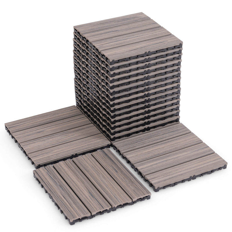 Carrelage de sol antidérapant 18 pièces Costway, Bois gris