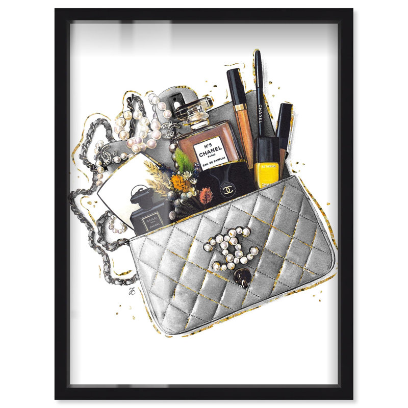 «Doll Memories - Gray Treasure Bag Shadowbox Print», art mural par Art Remedy, H 25 po x l 17 po, Noir, noir, noir, noir