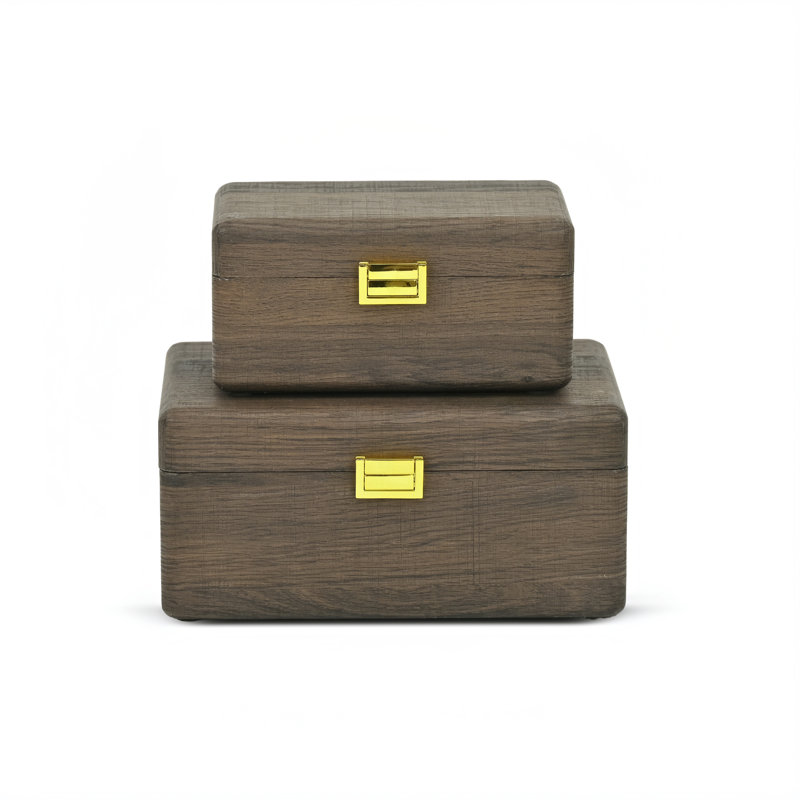 Ensemble de 2 boîtes Sable avec poignées dorées, Brun