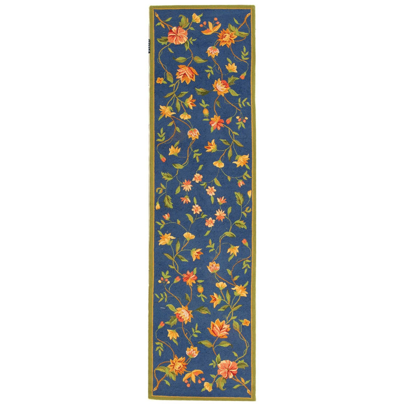 Jonsson Hand Hooked Wool Pile Floral Rug, Runner 2'6" x 12'