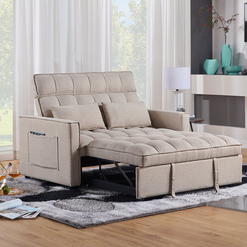Canapé-lit inclinable moderne de 53 po avec dossier réglable Nangle, Beige