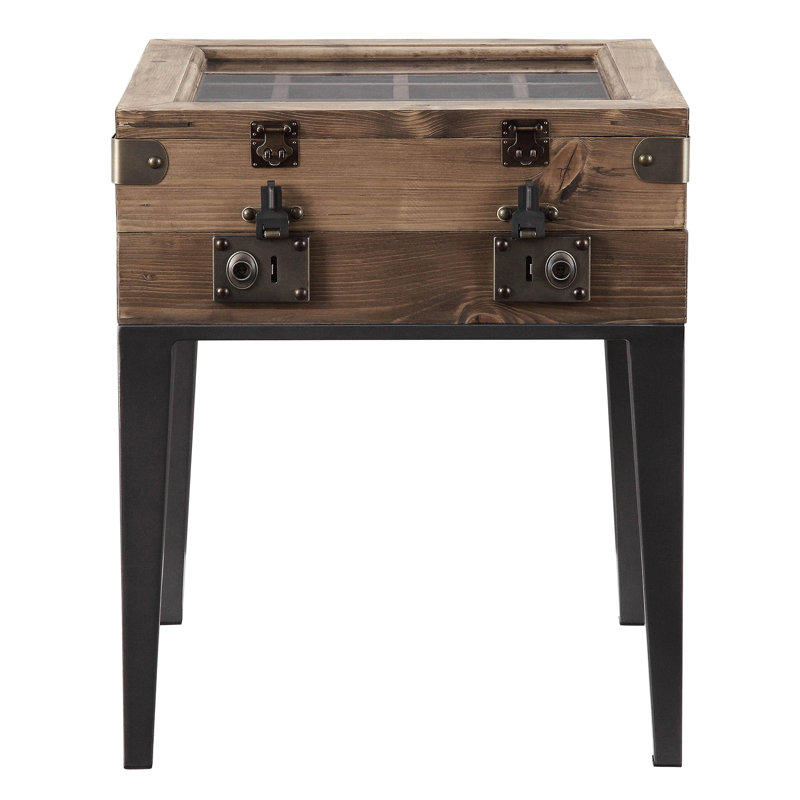 Chêne rustique et table d'appoint gris mat, plateau de table carré avec option de rangement pratique, pieds fuselés, deux plateaux à charnières pour un attrait décoratif,