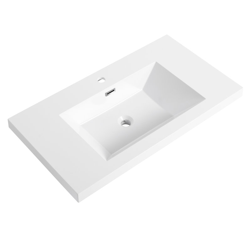 36" Resin Bathroom Sink In Gloss White, 34.72In D X 20.15In W 7.46In H, 31.47Lb, & Classy Selection White Sink, Contemporary Style