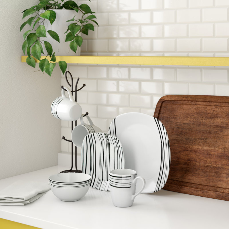Justin White Porcelain Square Dinnerware Set, Service for 4