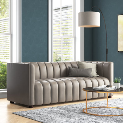 Claudio 83'' Genuine Leather Channel Tufted Sofa