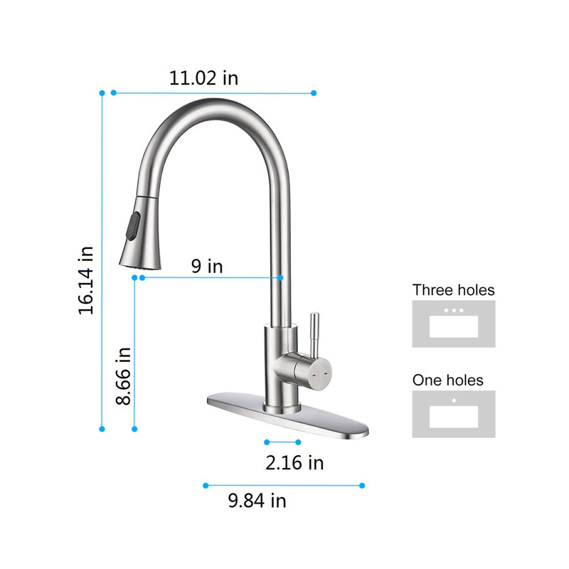 Robinet de cuisine en nickel brossé, douchette extractible, matériau en acier inoxydable, installation simple, méthode