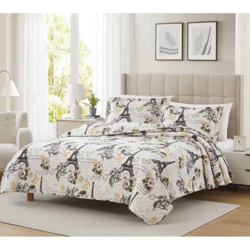 Ensemble de courtepointe réversible en microfibre rose / noir / blanc Hudson