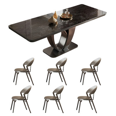 Home rectangular rock plate table and chair set