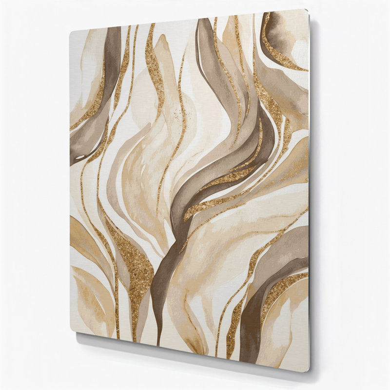 Abstrait aquarelle 42, art mural en métal beige, H 11 po x l 14 po