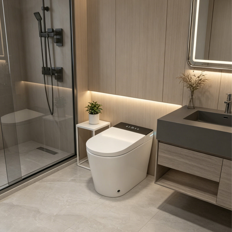 Toilette compacte sans bidet Yingze de 10 po de longueur, moins de 25 po, petite toilette, capteur de chasse d'eau automatique, siège chauffant, buse autonettoyante, veilleuse à DEL, télécommande sans fil