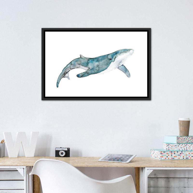 Art de baleine, Toile avec cadre noir patiné, H 26 po x l 40 po x P 1,5 po