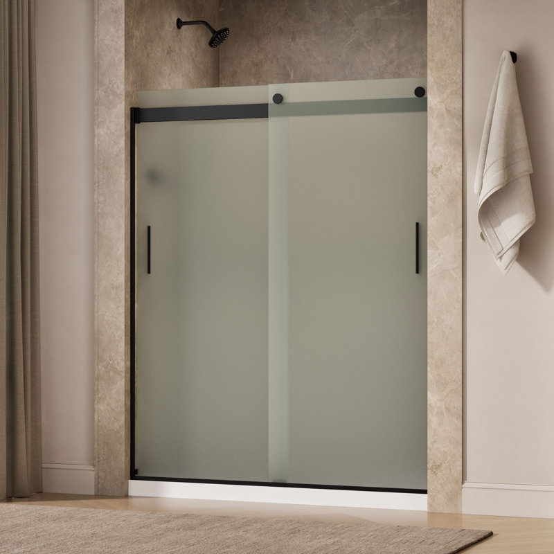 Levity 74" H x 59.63" W Bypass Shower Door with CleanCoat® Technology, Frosted, Matte Black