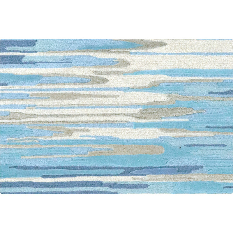 Tapis bleu / ivoire en laine touffeté à la main Skye, Tapis de couloir 2 pi 3 po x 8 pi