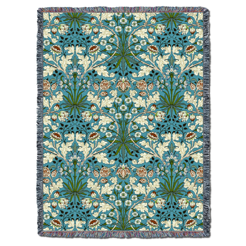 Couverture jacinthe XL Pure Pure Weavers William Morris - Artisanat d'art - Jeté en coton tissé à la main - fabriqué aux États-Unis (82 x 62)