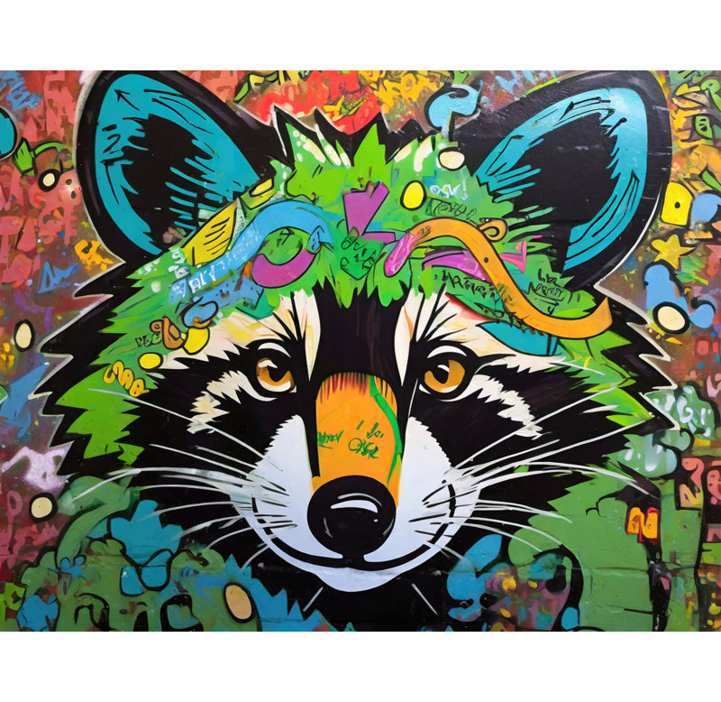 «Raccoon Graffitianimals» sur toile, H 20 po x l 24 po