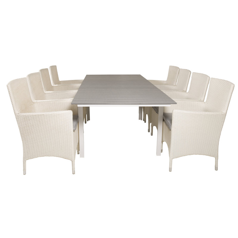 Faiyaz 8 - Person Patio Dining Set with Extendable Rectangular Table , Cushions Included, White