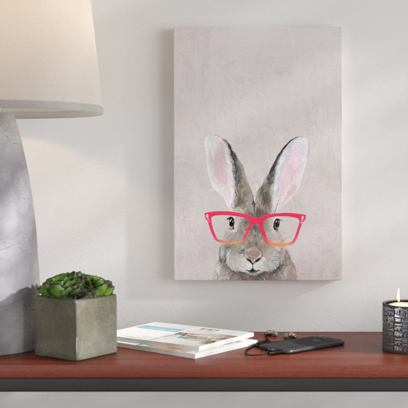 Devyn 'Hare with Red Glasses' Print on Wrapped Canvas, 12" H x 8" W x 1.5" D