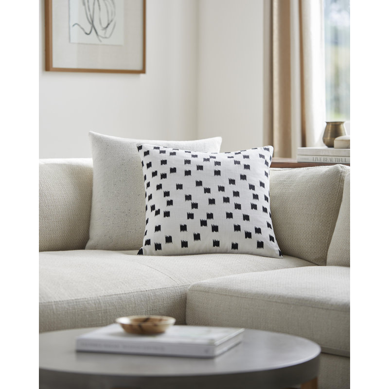 Coussin décoratif en coton Geometric, Noir, Duvet, 18 po x 18 po