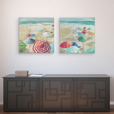 Making Shade I, II Canvas Print - 2 Piece Set - Umbrella Coastal Beach Wall Art