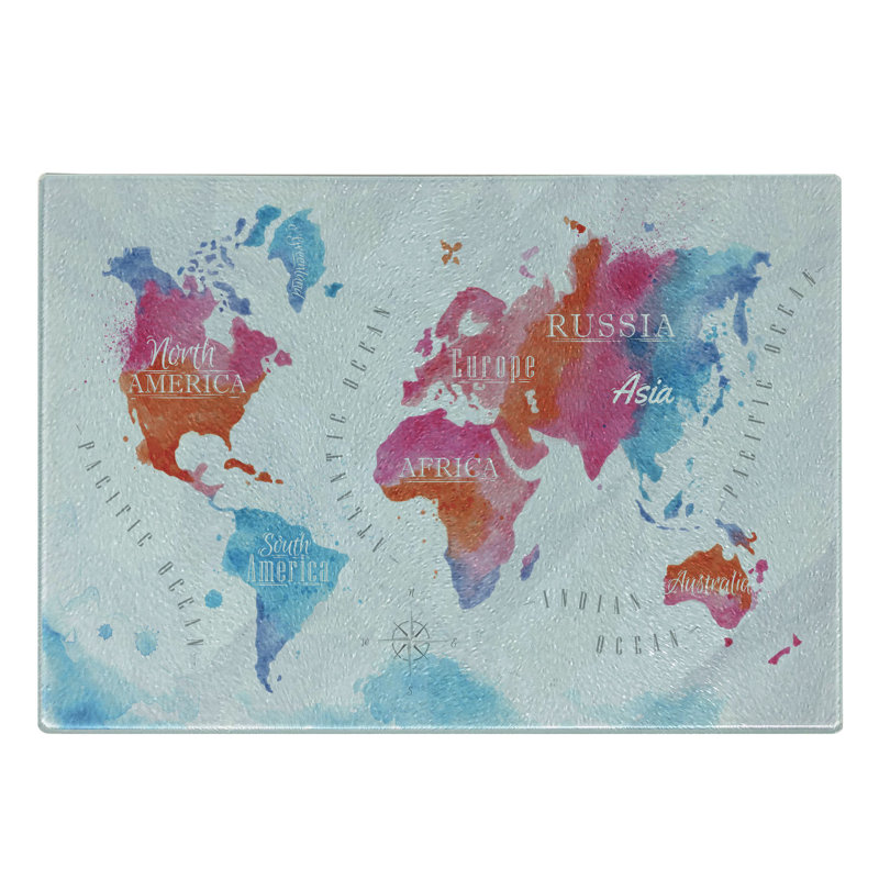 Carte du monde en verre trempé Ambesonne