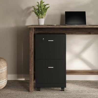 Ebern Designs File Cabinet - 2-Drawer Cabinet with Lock and Deep Drawer Storage - Rolling Filing Organizer for Under The Desk, Home, or Office (Black)