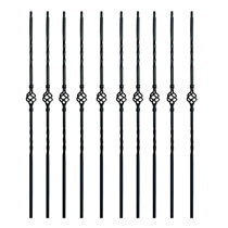 1/2 Iron Baluster Skinny Scroll (5-Pack) Stair Parts Hollow Metal Spindles  - Stair Railing Scroll Wrought Iron Balusters (Real Satin Black not Matte)  