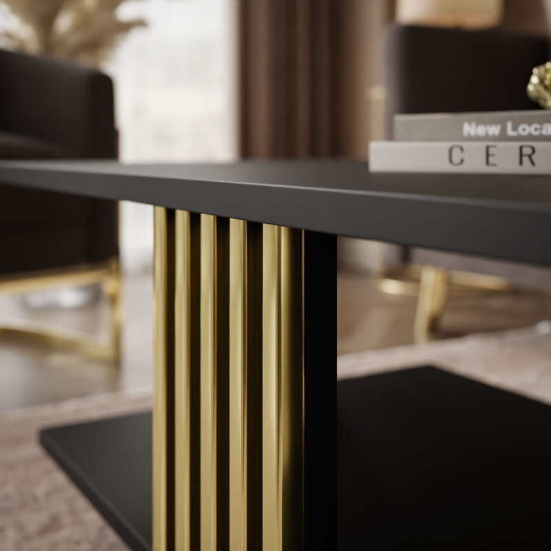 Coffee Table, Solid, Black, Gold