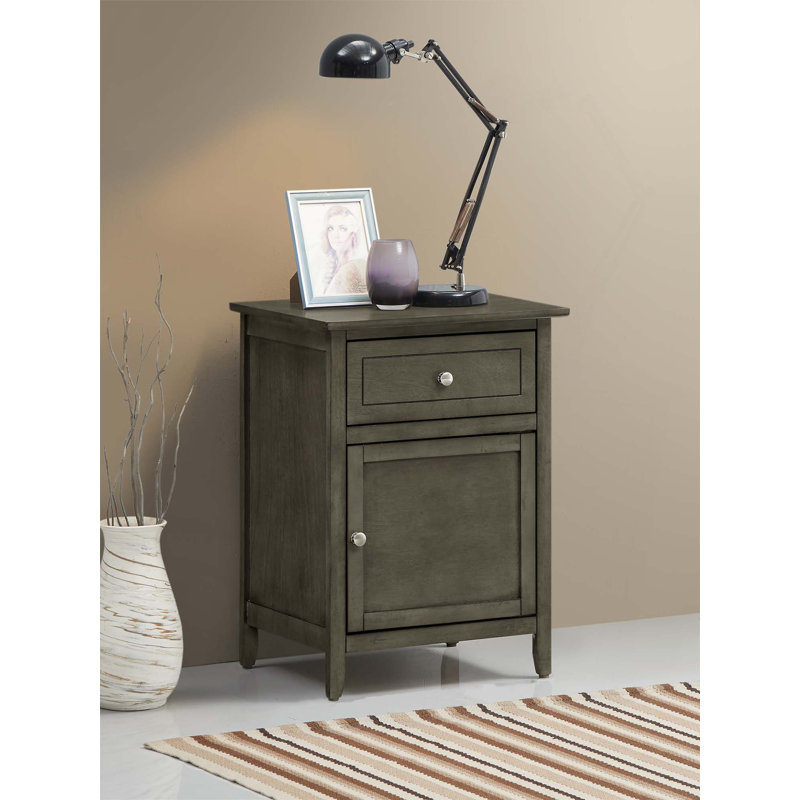 Table de chevet moderne, table de chevet avec 1 tiroir et 1 porte, Gris