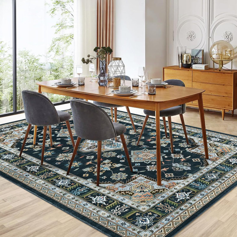 Tapis traditionnel à bordure médaillon, Rectangle 5 pi x 7 pi