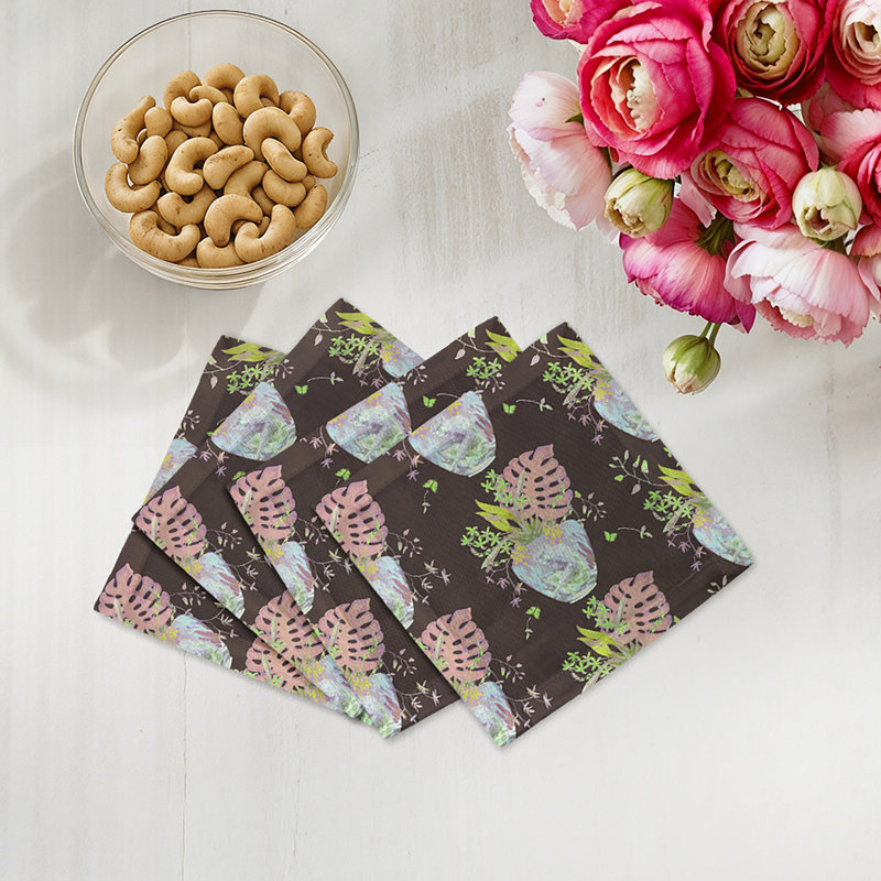Monkey Small Jungle Cotton Sateen Cocktail Napkins, Chocolate Lime