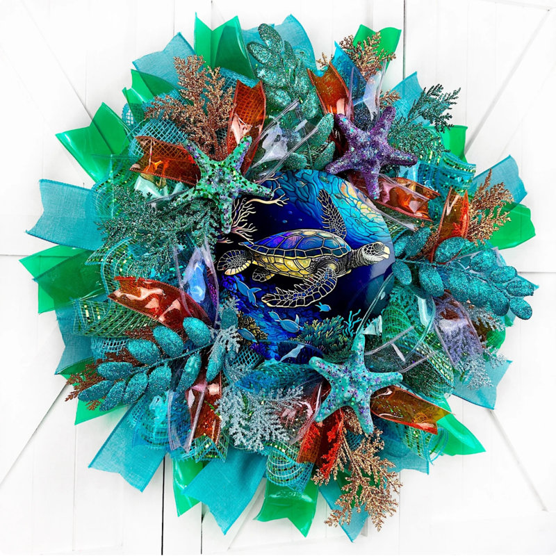 Couronne de tortue de mer en faux vitrail