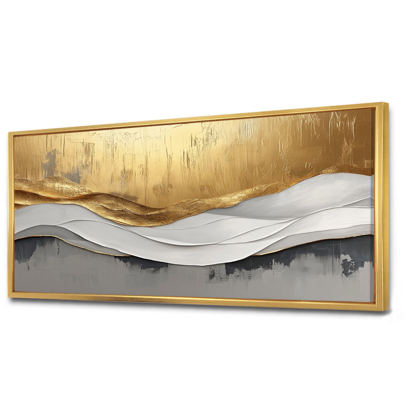 Oplis V - Abstract Large Wall Art, H 28 po x l 60 po, Cadre flottant, Doré
