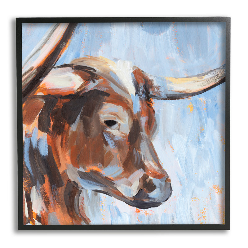 Longhorn bleu par Annie Warren, H 24 po x l 24 po x P 1,5 po, Noir