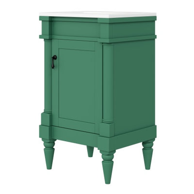 Meuble-lavabo moderne de 45,7 cm avec lavabo, meuble de rangement moderne avec porte, meuble de salle de bain autoportant pour petits espaces, meuble-lavabo simple avec tablette réglable, vert