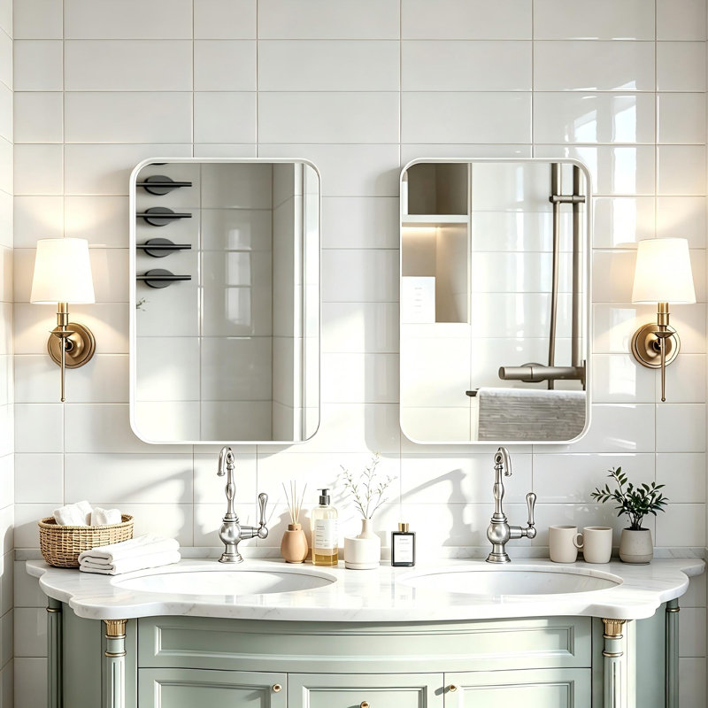 Armoire de rangement moderne pour salle de bain rectangulaire avec miroir 23,6 po x 15,7 po Modern, Blanc