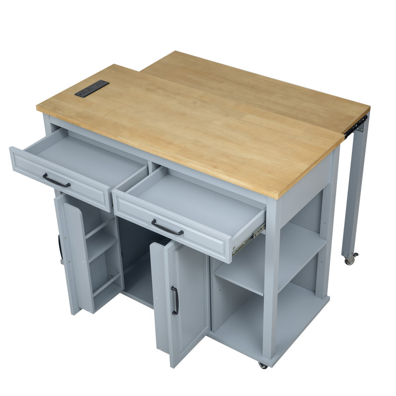 Îlot de cuisine 47 pouces avec table de salle à manger extensible, Blue