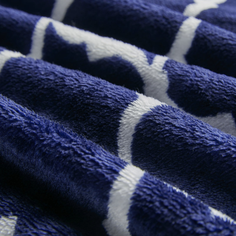 Indigo and White Oversized Plush Ogee Throw Blanket
