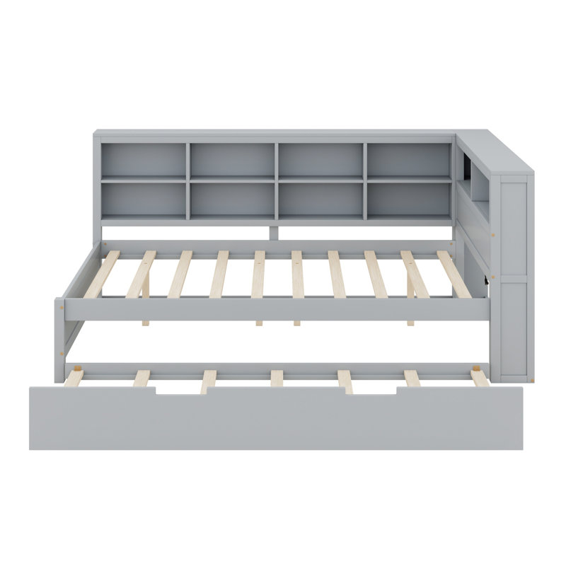 Daybed Including Trundle, Storage Shelf and USB Ports, Multi-Functional Design for Apartments, Grey