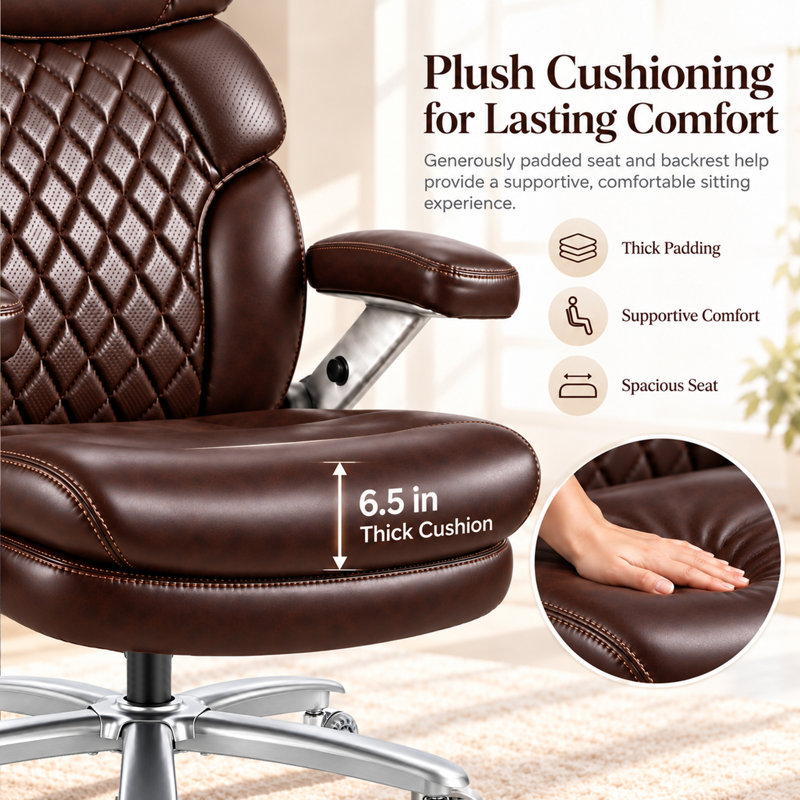Grand et grand fauteuil de direction avec support lombaire réglable et capacité de poids de 800 lb.