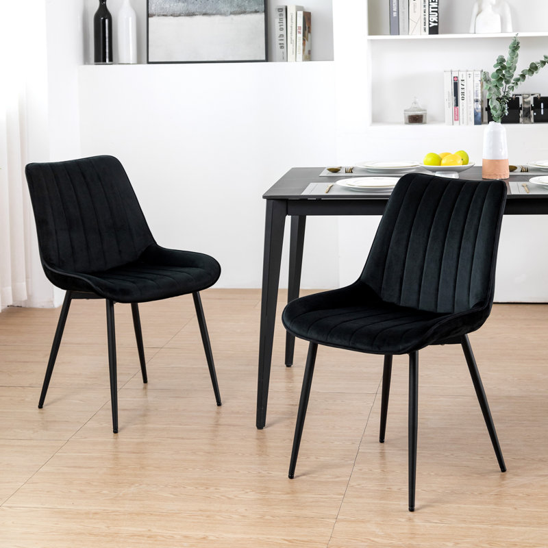 Willas 19.68'' H Tufted Velvet Upholstered Metal Side Chair, Black