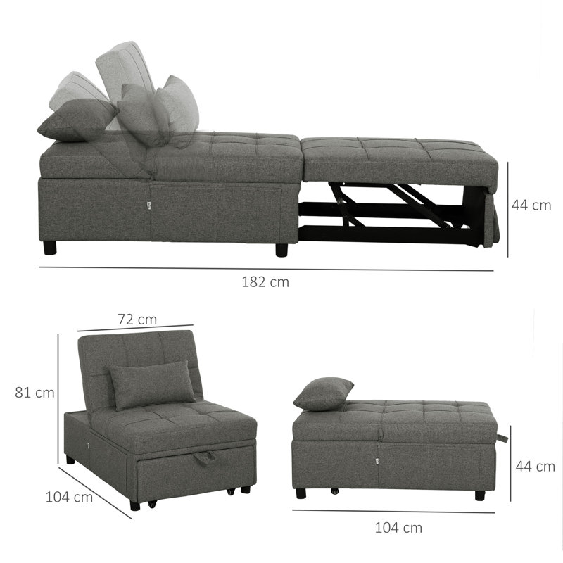 Single 72cm Upholstered Clic Clac Sofa, Charcoal Grey