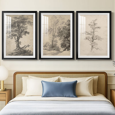 Vintage Sketch C  -Custom Framed  Premium Print W Matt - 3 Pieces