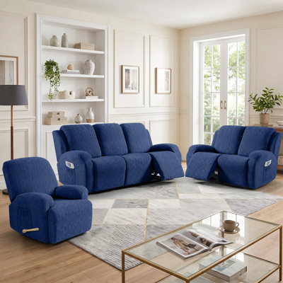 Soft Jacquard 1-2-3-Seat Sofa Slipcover with Stretch Bottom Couch Cover, Machine Washable Furniture Protector with Side Pockets