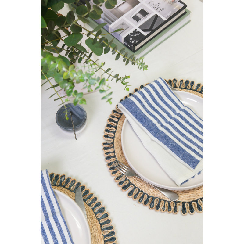Brittany Square Napkin, White/Blue