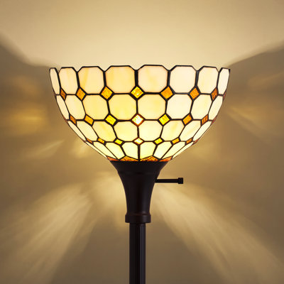 11" Glass Upward Shade Tiffany Floor Lamp, Heavy Base With Rotary Switch For Living Room Reading Corner
