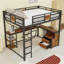 Lit mezzanine double avec bureau et rangement, échelle