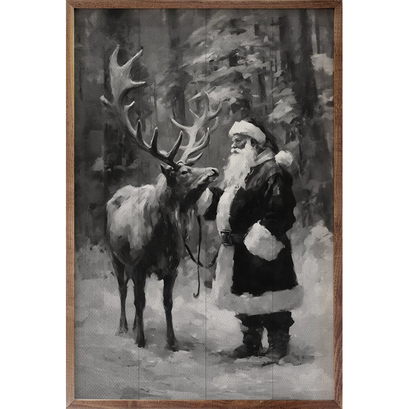 Père Noël et renne BW, 24" H x 16" W