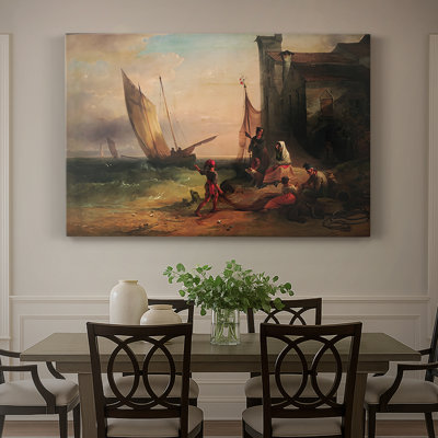 Italian Coastal Scene with Fishermen (Misattributed)-Unknown / 19th Century Marine Painter-Gallery Wrapped Canvas-c. mid-19th Century