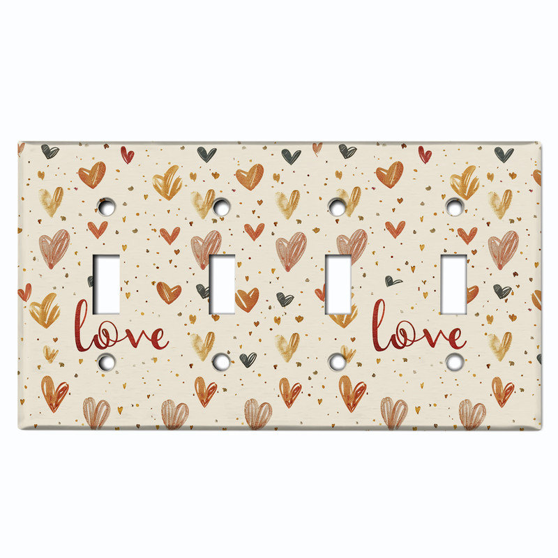 Couvercle de plaque d'interrupteur en métal; Bascule à 4 bandes US standard - Love Hearts, # 4 Quad bascule