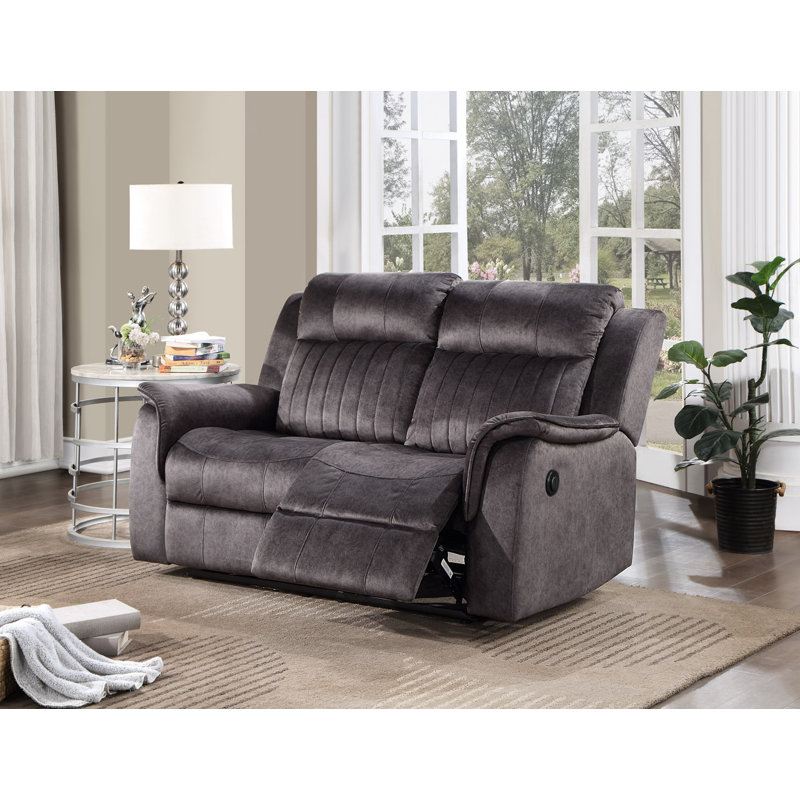 Upholstered 62'' Power Reclining Loveseat, Dark Gray Faux Suede